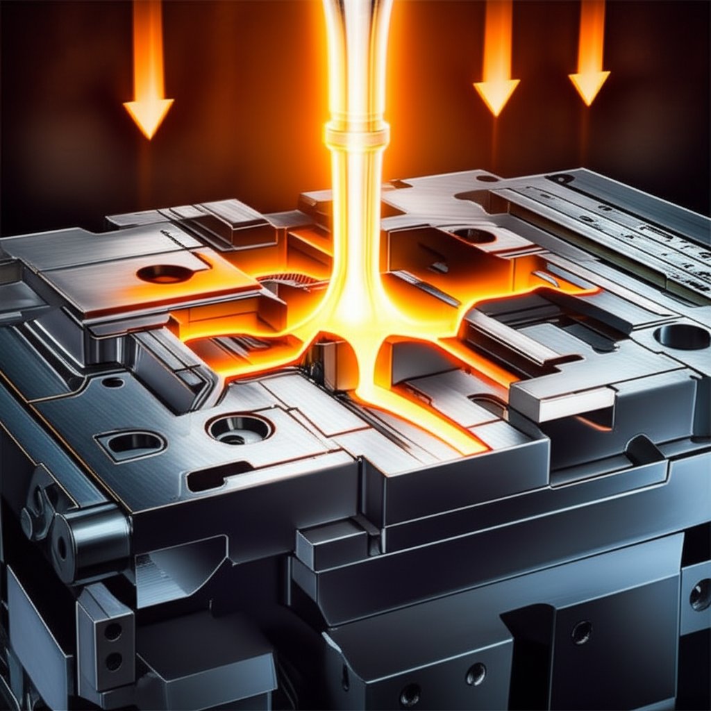an infographic illustrating the squeeze casting process for aluminum parts