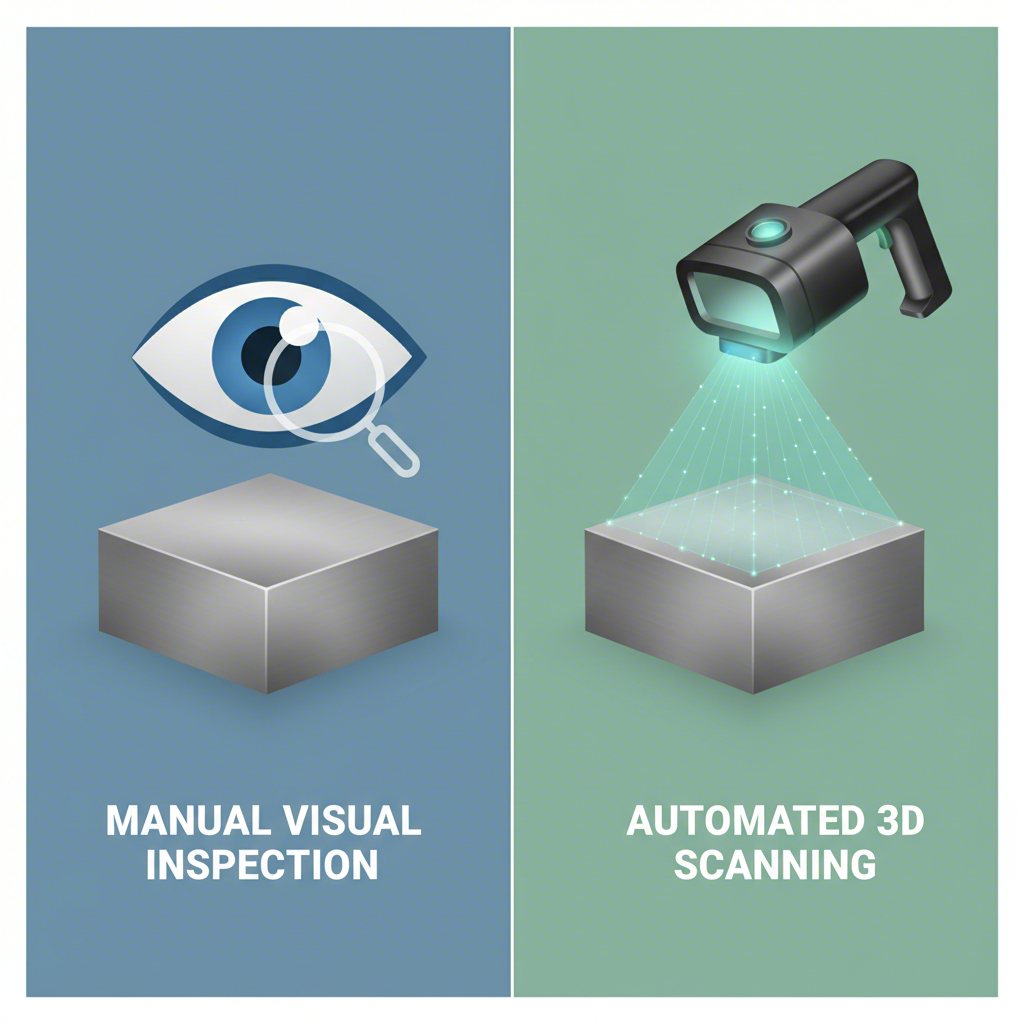 a diagram comparing manual visual inspection with advanced 3d scanning technology