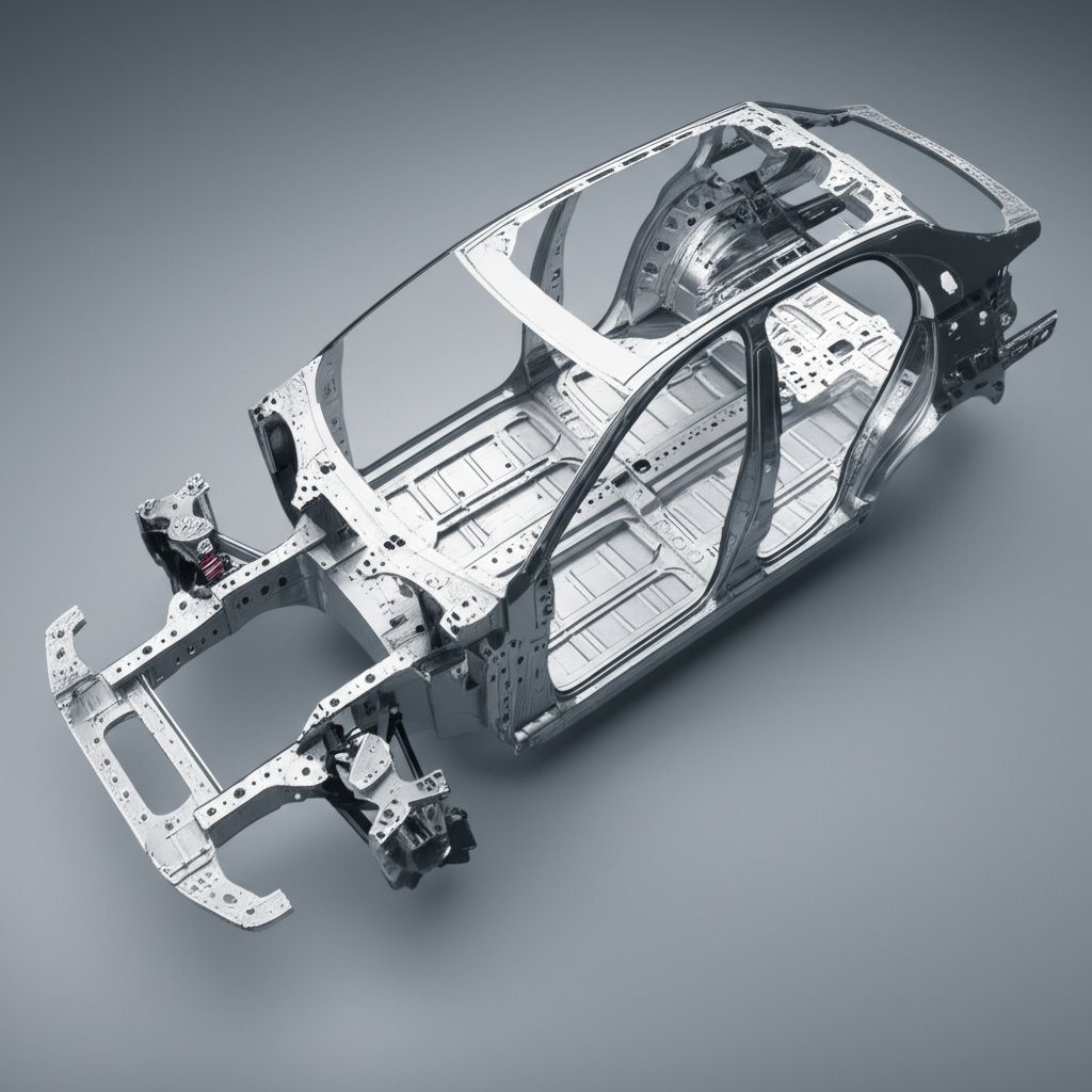 automotive chassis highlighting areas for 6061 and 7075 aluminum use
