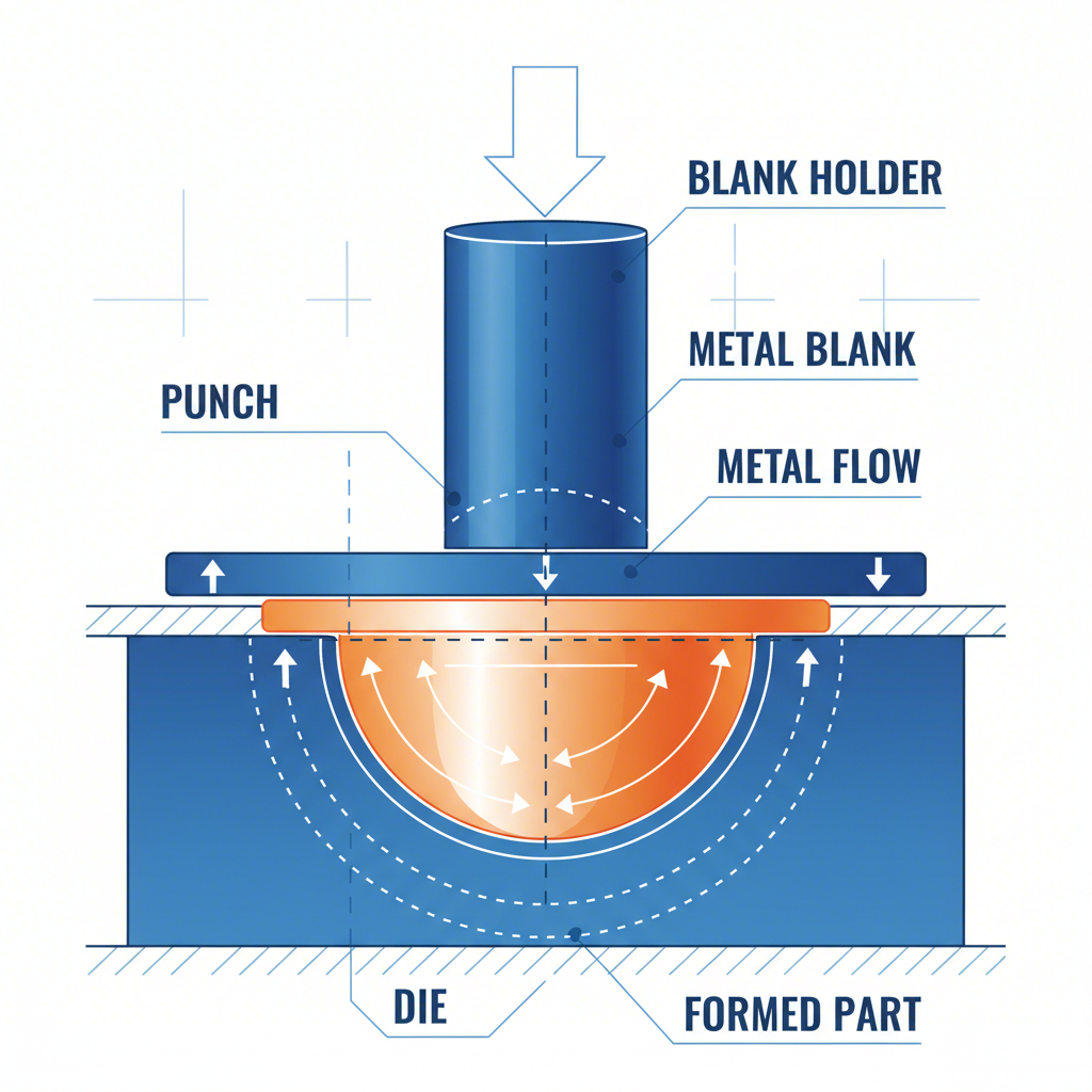 cross section diagram showing the deep draw stamping process