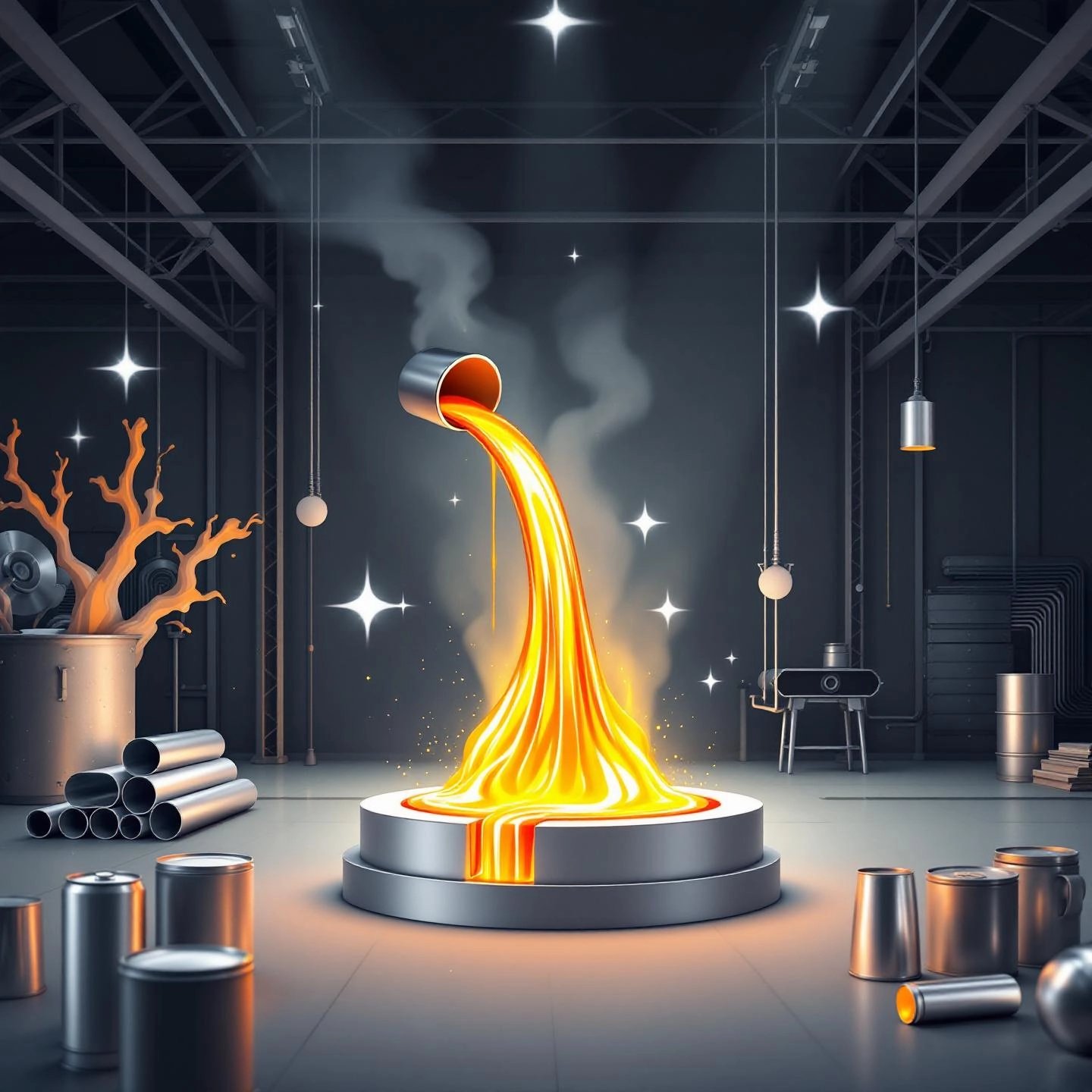 molten aluminum being poured in a foundry symbolizing its melting point and industrial versatility