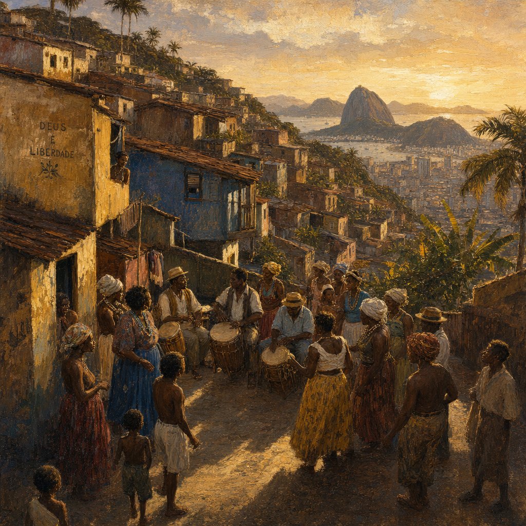 early 20th century afro brazilian community gathering in a rio de janeiro hillside neighborhood where urban samba took shape