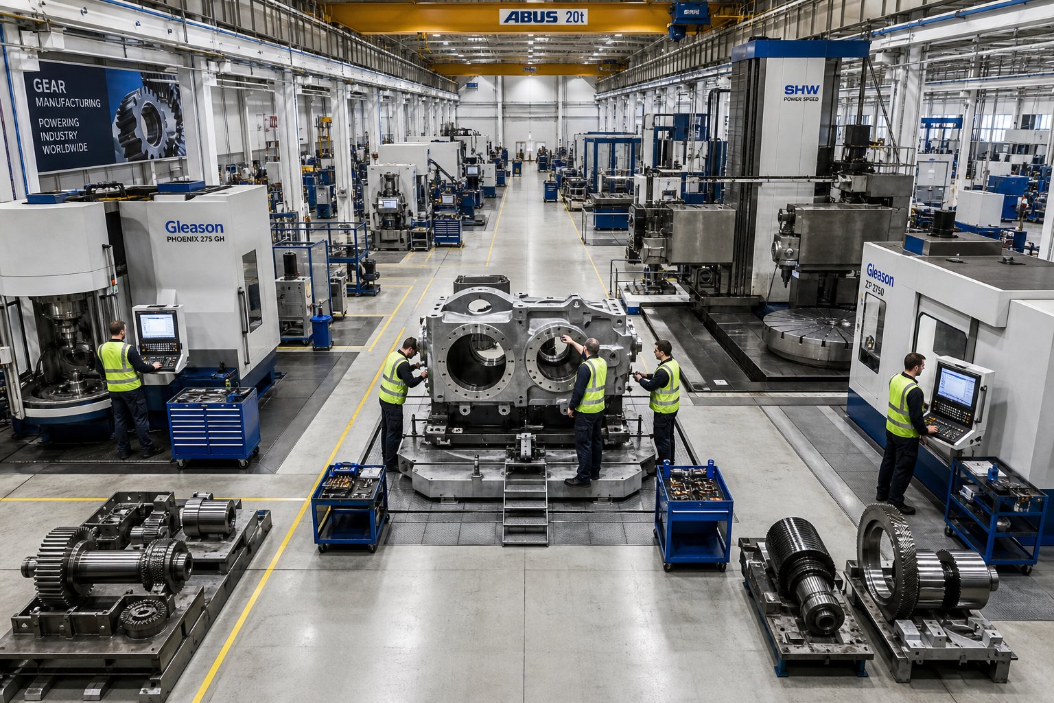 modern gearbox manufacturing facility with in house cnc machining and gear grinding capabilities