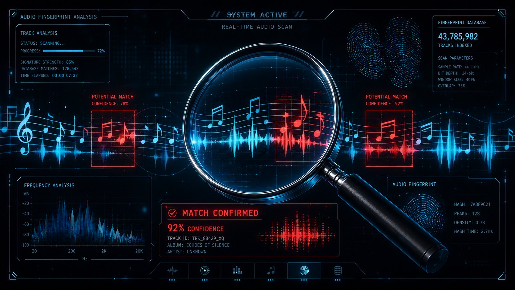 ai music detection systems scan outputs for potential copyright infringement matches