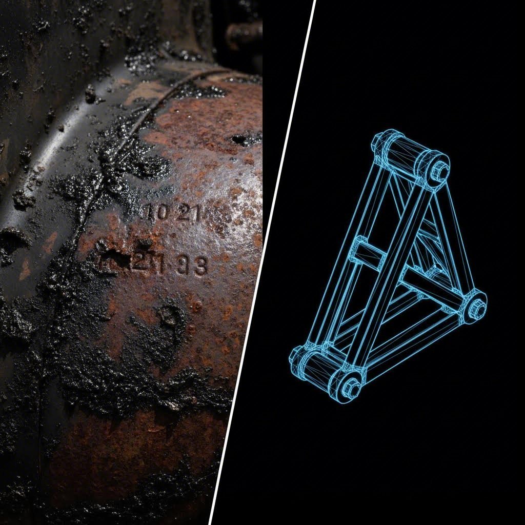 Left Vintage date code stamping Right Modern fabricated shock tower design