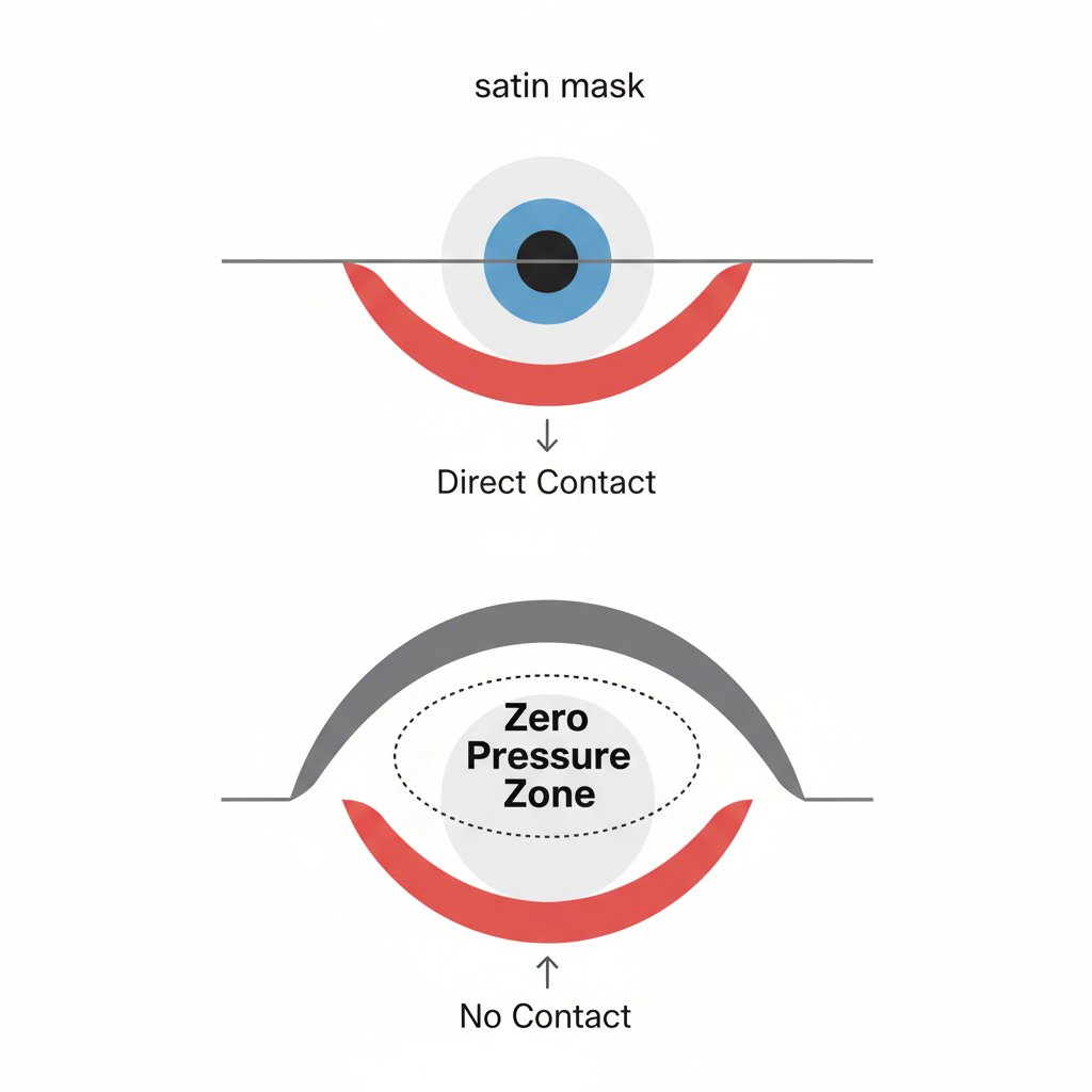 a diagram illustrating the difference in eye pressure between flat and contoured sleep masks