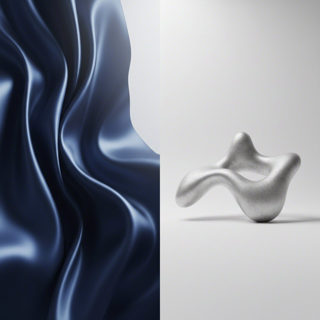 conceptual art comparing the smooth texture of satin with the 3d shape of a contoured sleep mask