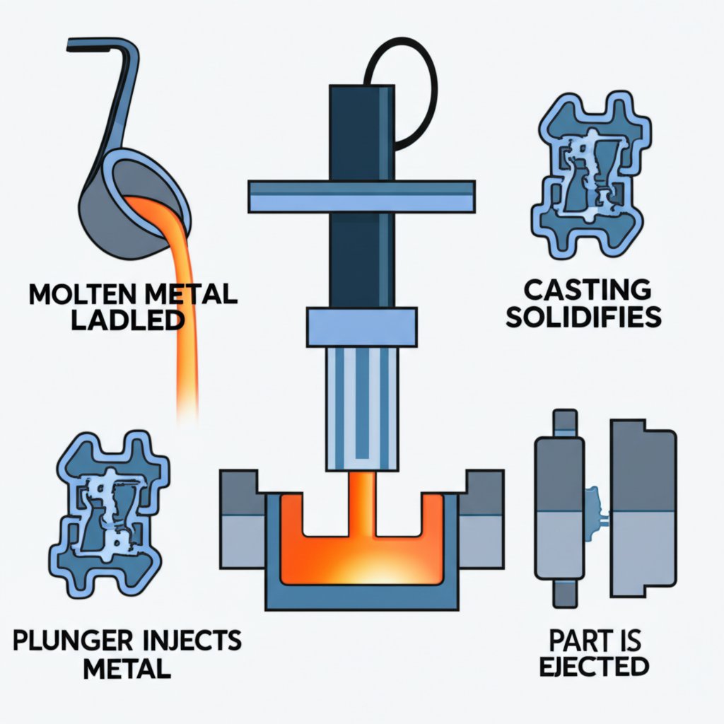 diagram showing the key stages of the cold chamber die casting process