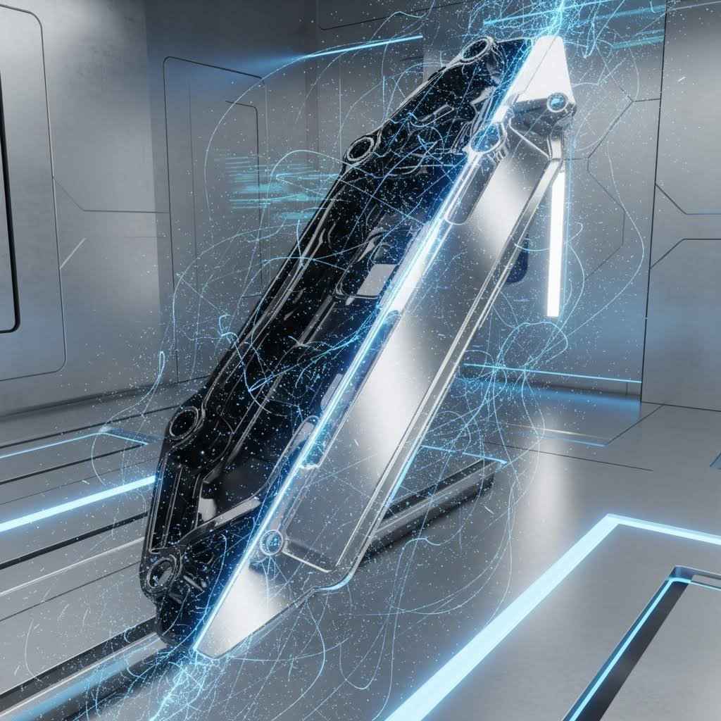 Stamped metal part transitioning from contaminated to clean in a conceptual industrial process