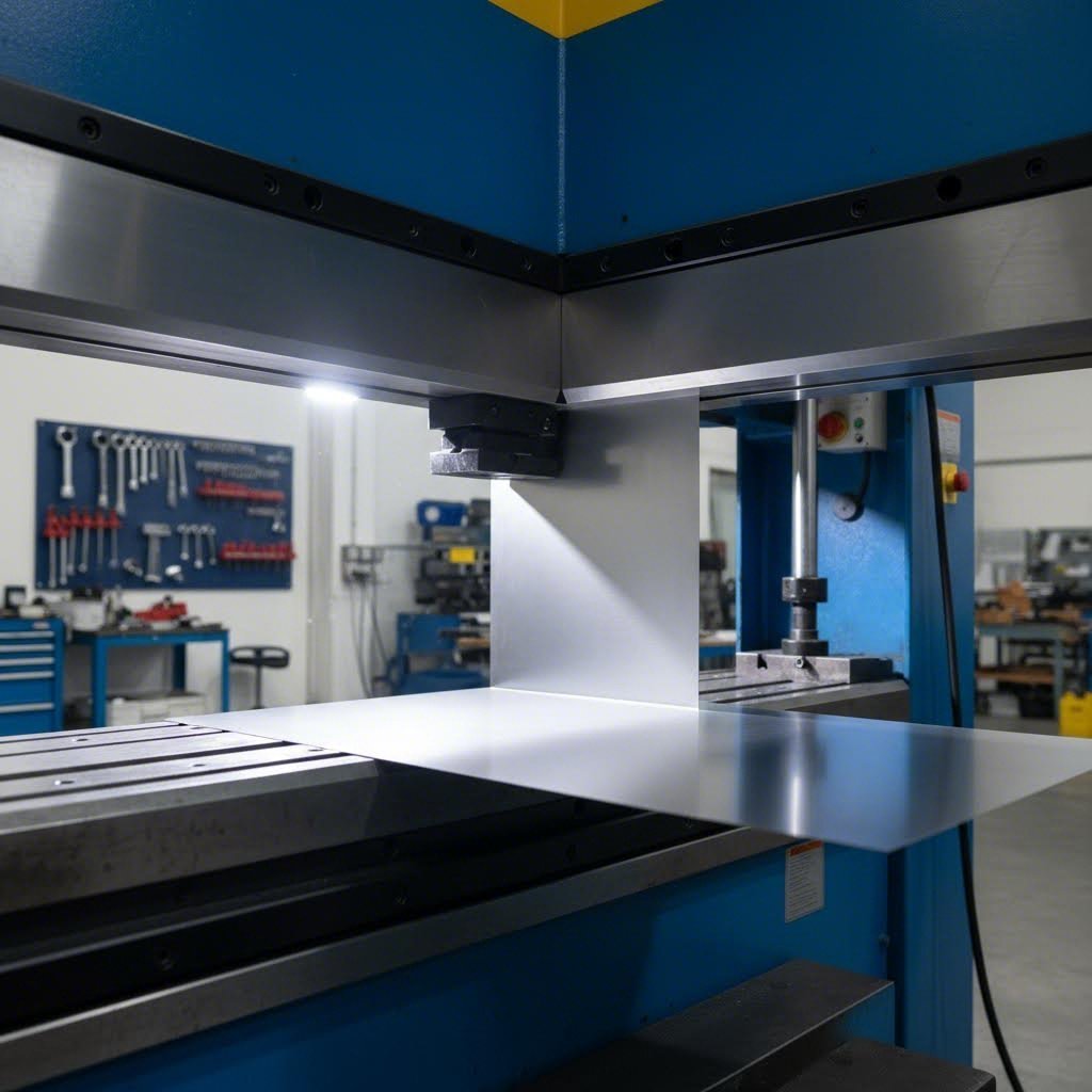 press brake forming stainless steel sheet into precise bend angle