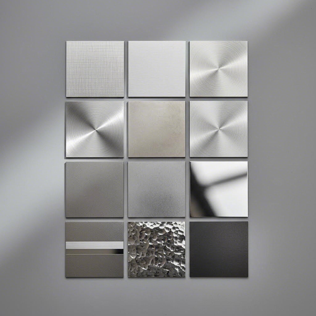 various stainless steel grades displaying different surface characteristics and finishes