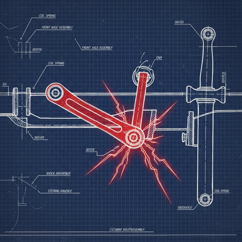 a technical blueprint showing stress points on a trucks stamped steel control arm