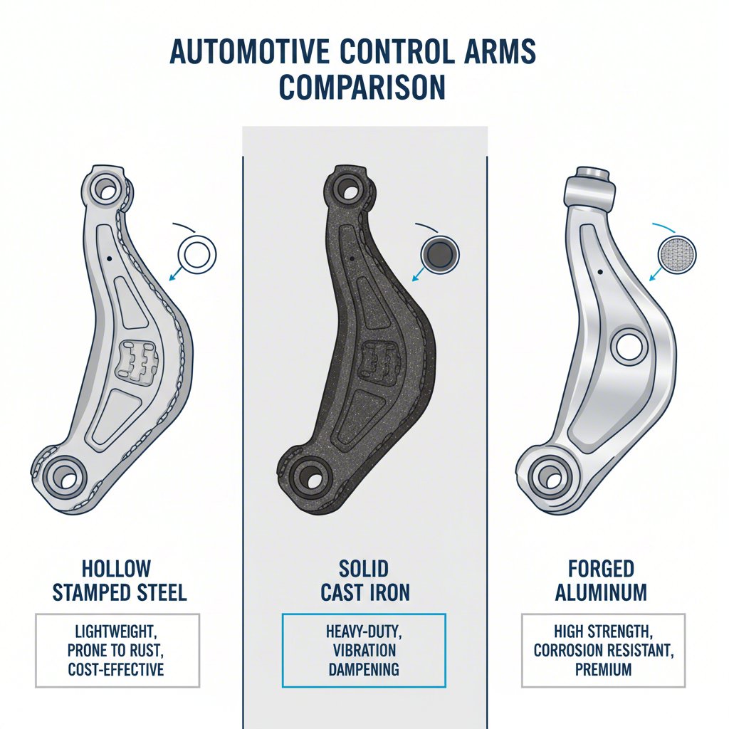 comparison of stamped steel cast iron and forged aluminum control arm construction