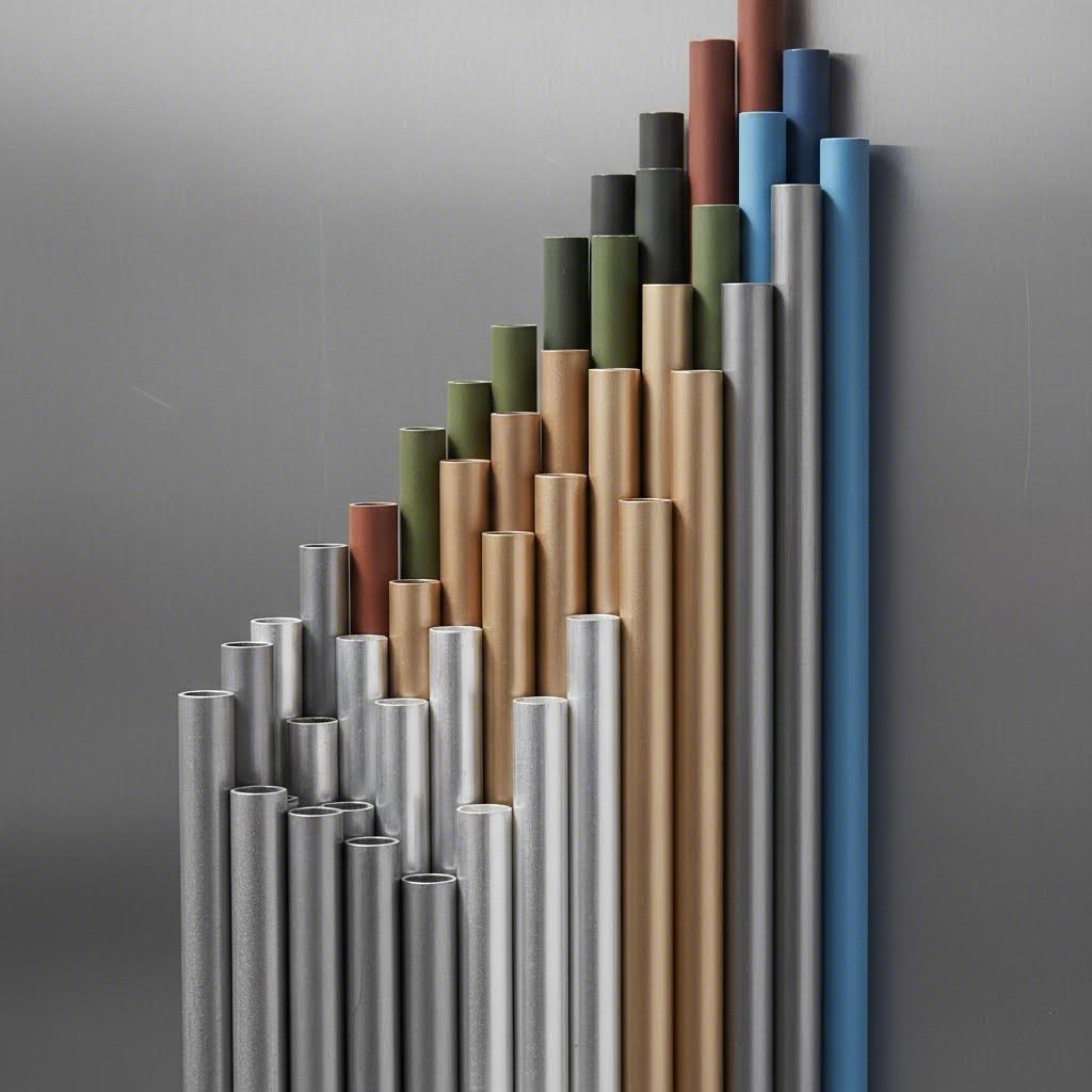 aluminum round tubes with various anodized and powder coated surface finishes