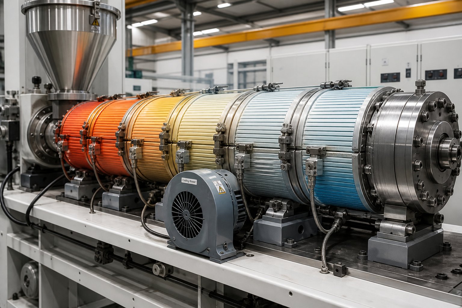 multi zone heating and cooling system on an extrusion barrel