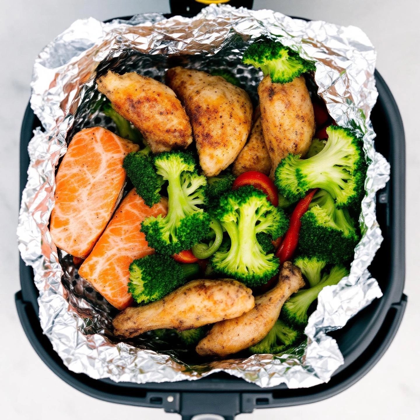 aluminum foil in air fryer baskets makes cleanup simple and protects food