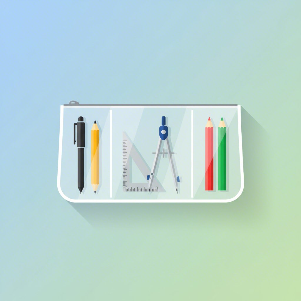 diagram showing specialized tools for different subjects organized in a pencil case