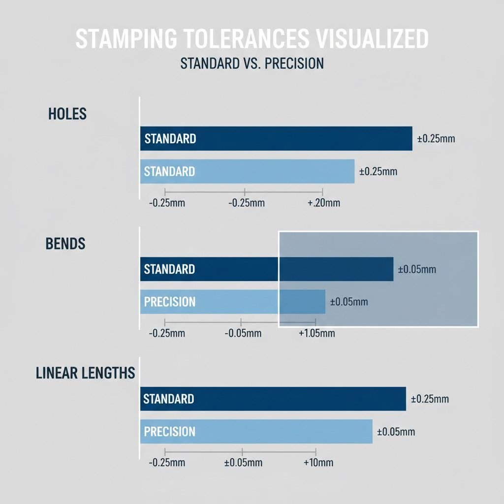 Chart illustrating standard versus precision metal stamping tolerance ranges
