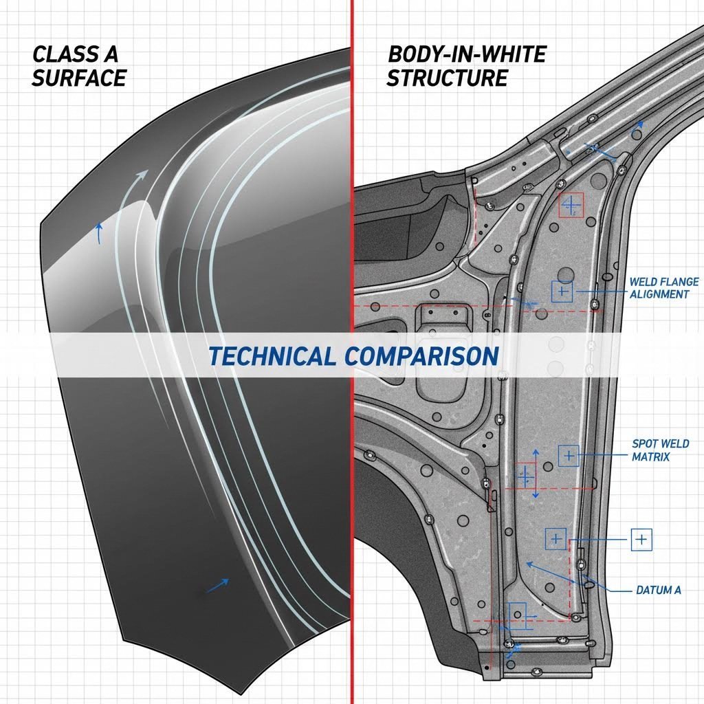 Comparison of Class A surface finish versus BIW structural tolerance requirements