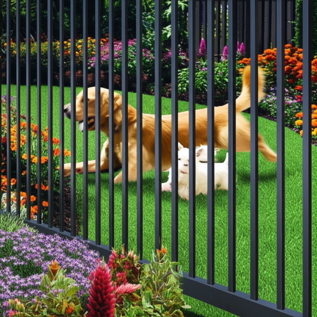 aluminum fence providing durability and safety for pets in a well kept yard