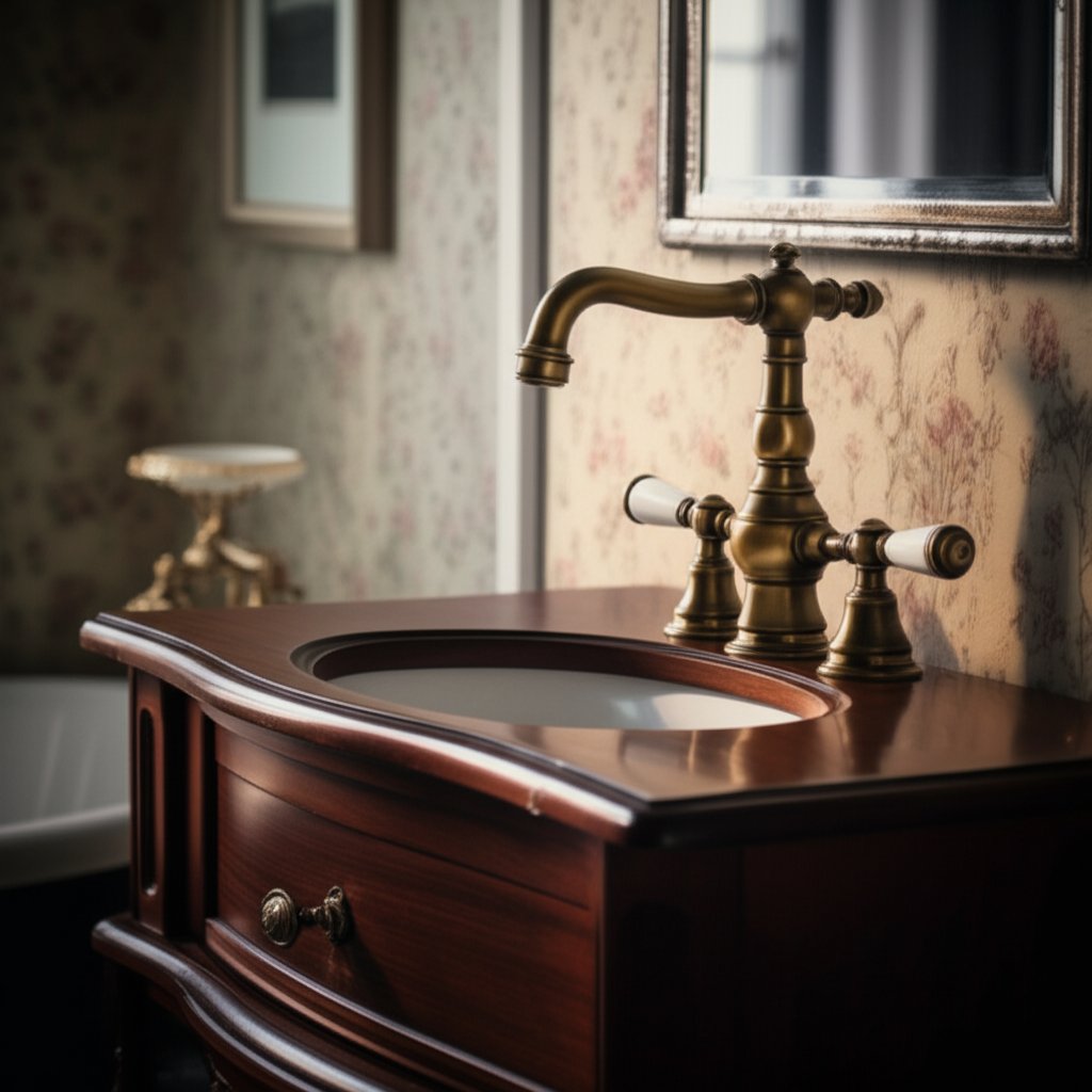 antique style bridge brass faucet adds vintage charm to the bathroom