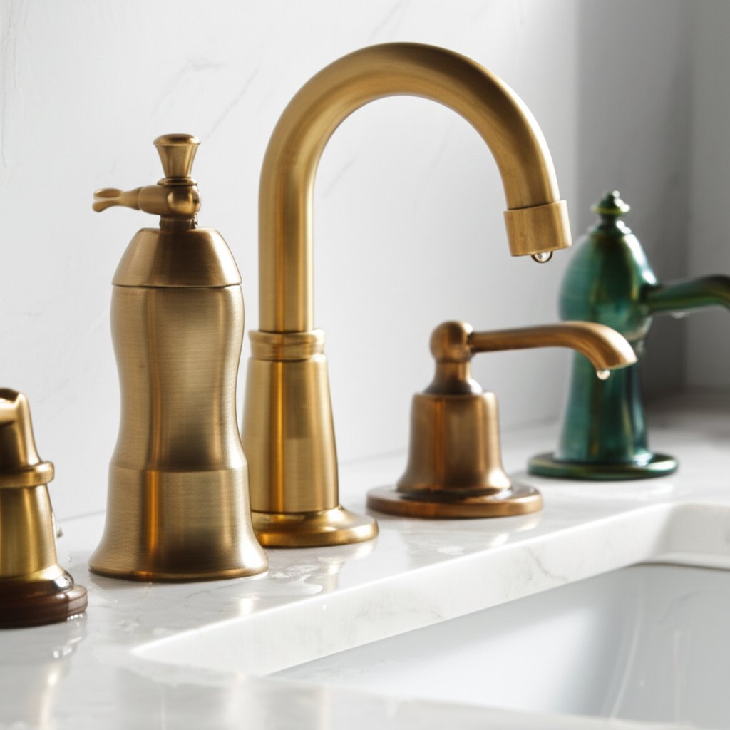 different brass bathroom faucet finishes displayed for quality comparison