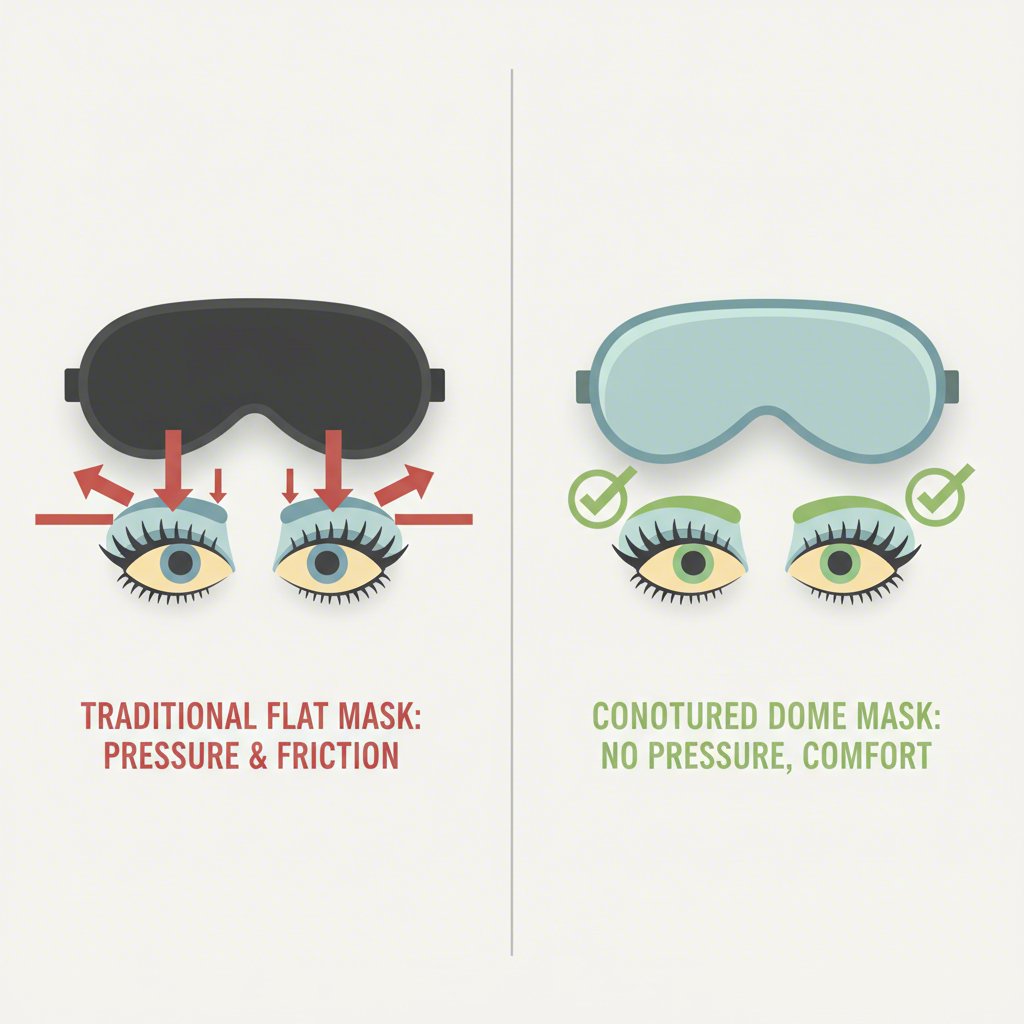 diagram showing the difference between a flat mask and a contoured mask for lash safety