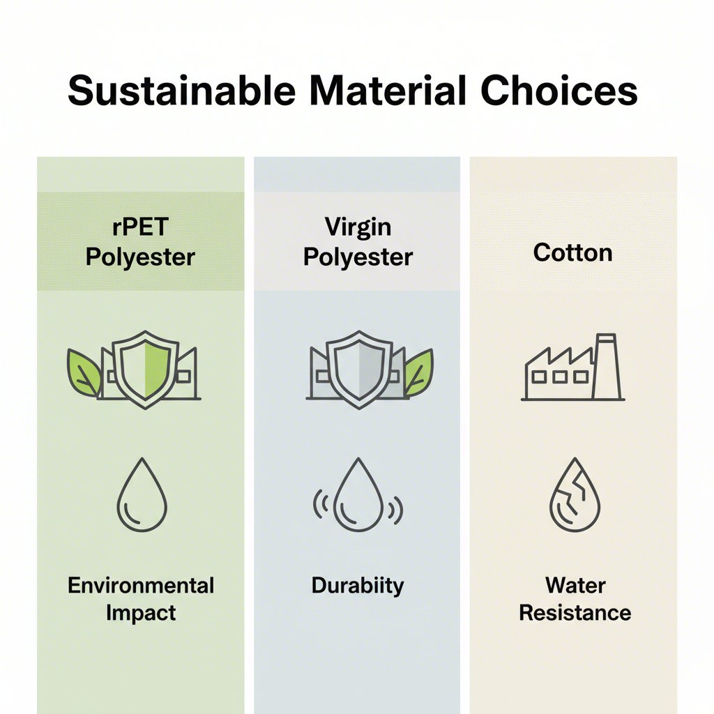 a visual comparison of rpet virgin polyester and cotton materials based on key attributes