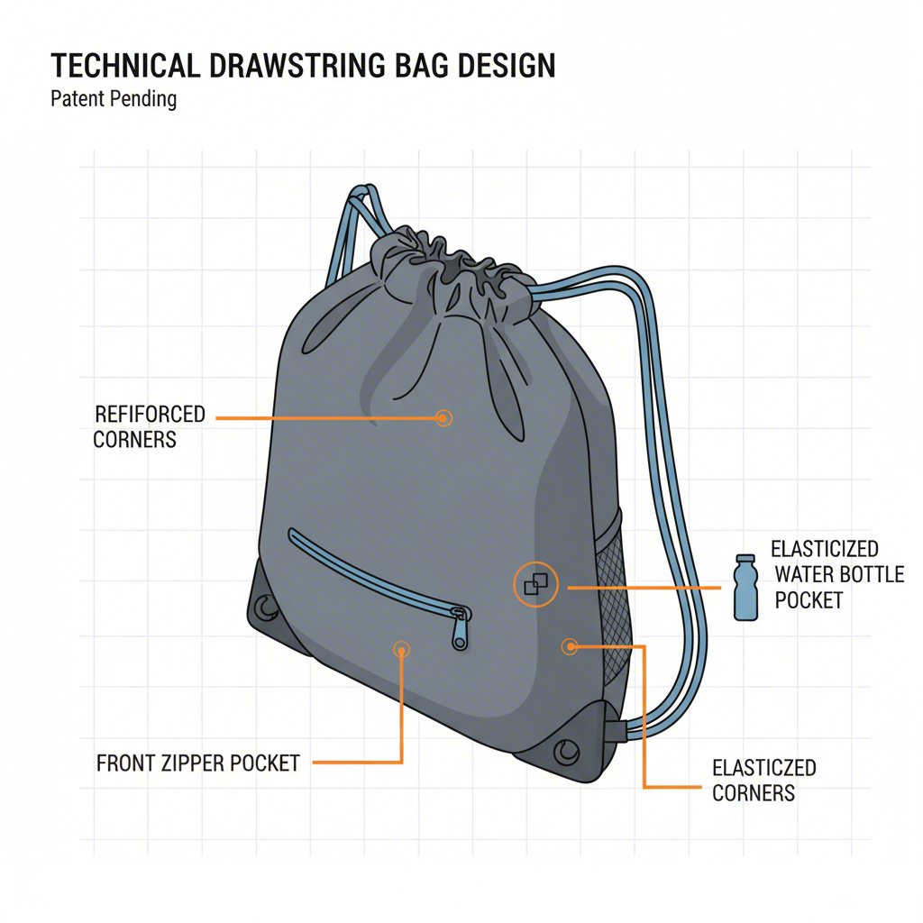 diagram highlighting the key functional features of a modern rpet drawstring bag