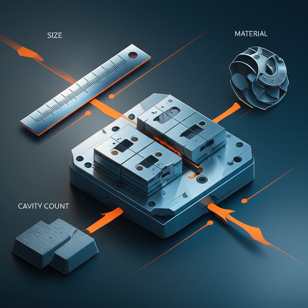 infographic illustrating the primary factors that influence the cost of die casting tooling