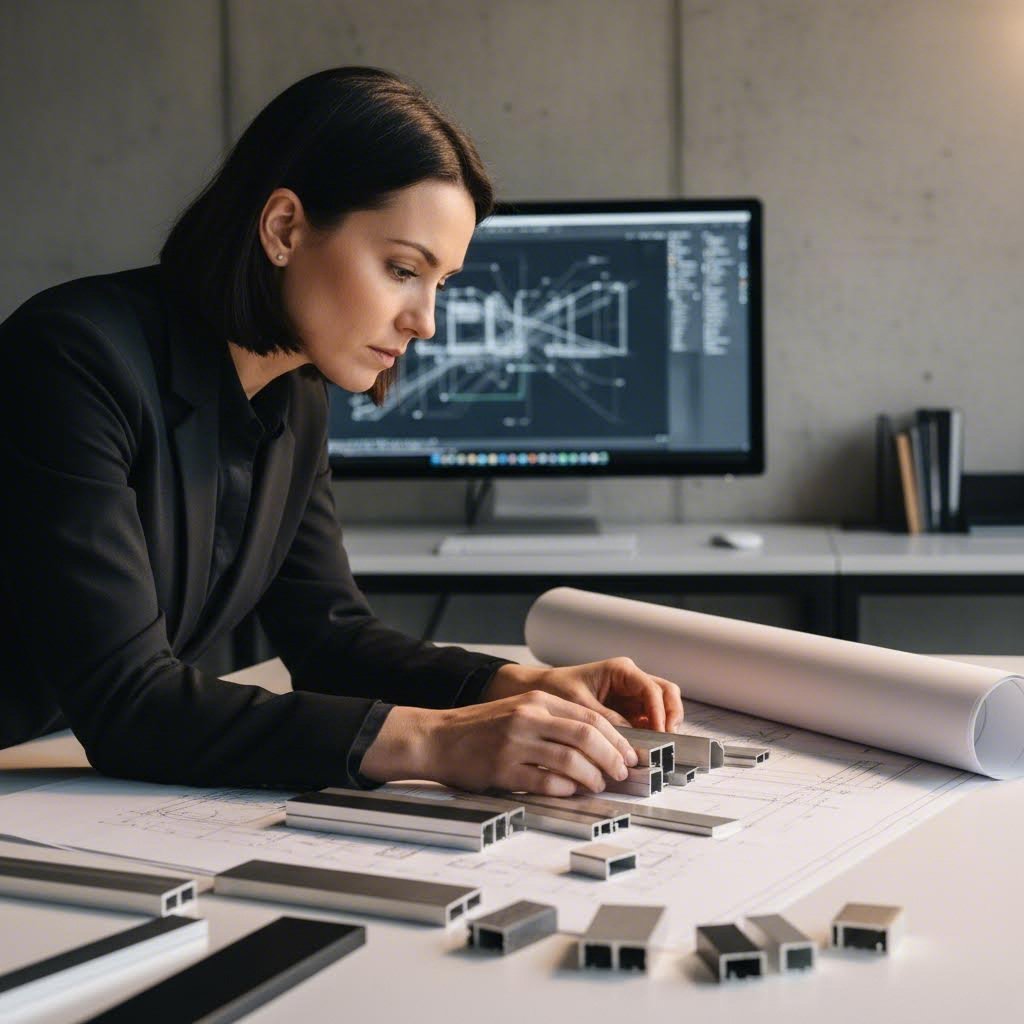 engineer evaluating aluminum channel profiles during the specification and selection process