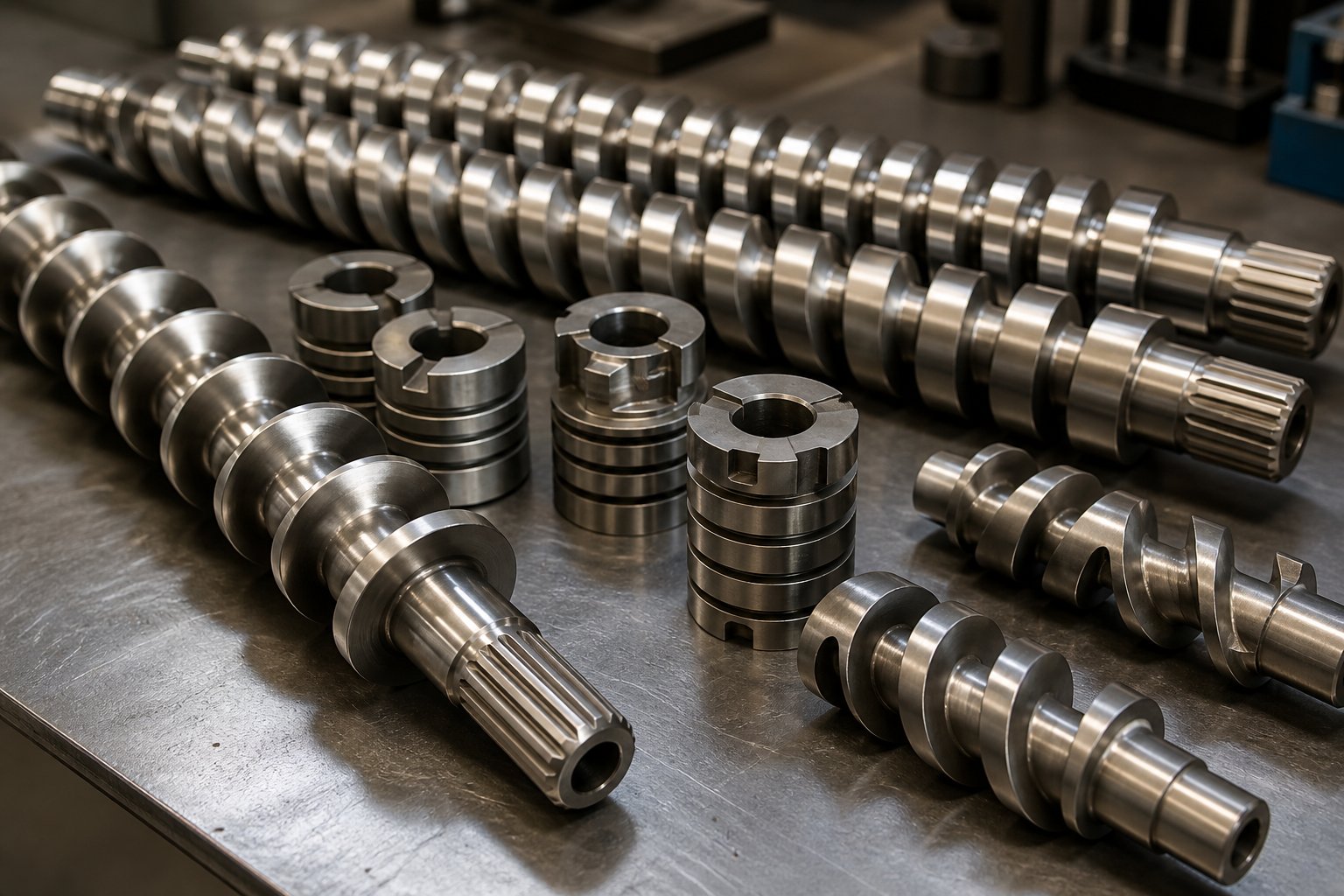modular screw elements including conveying flights kneading blocks and reverse elements for twin screw extruders