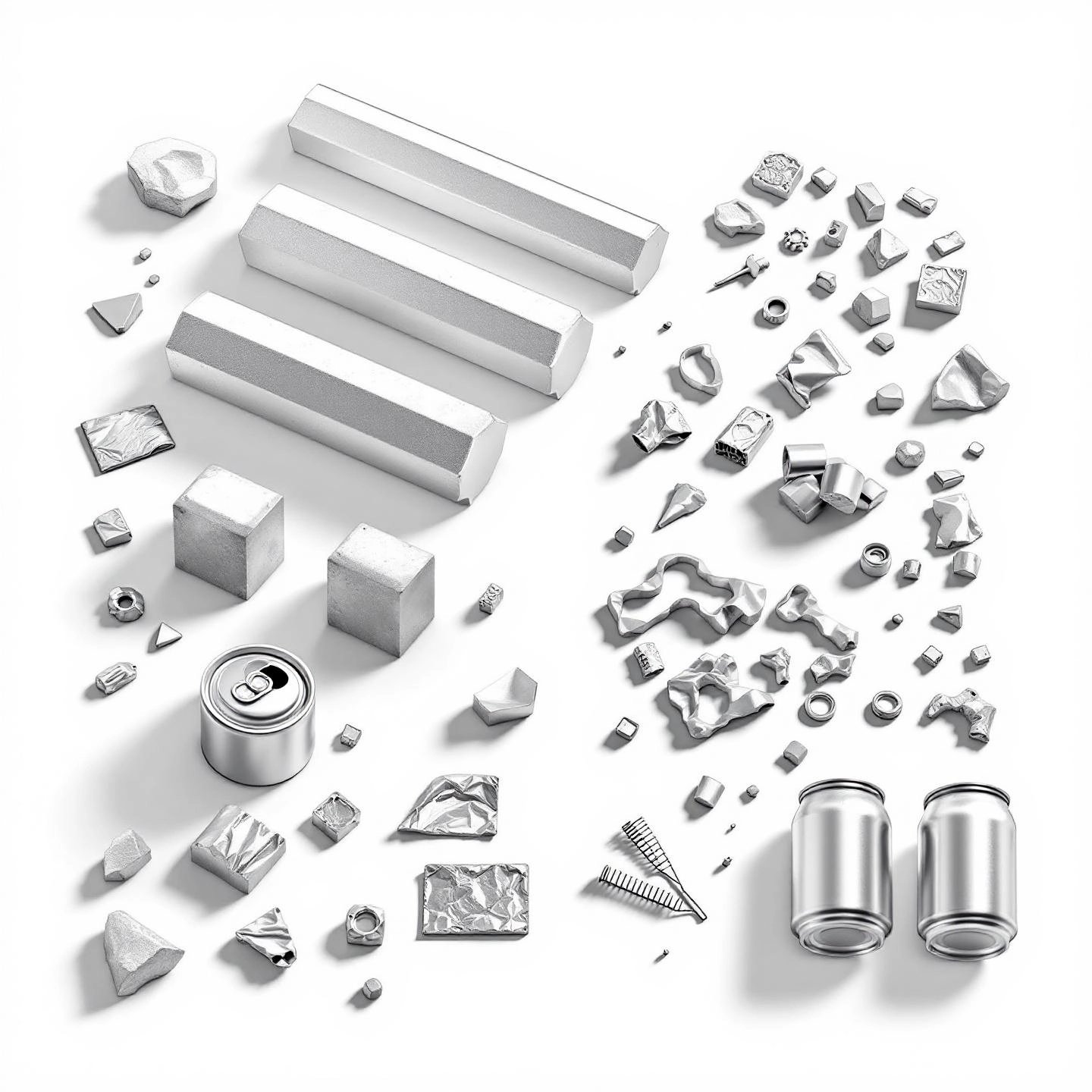 aluminum in its many forms new ingots extrusions scrap and recyclable cans