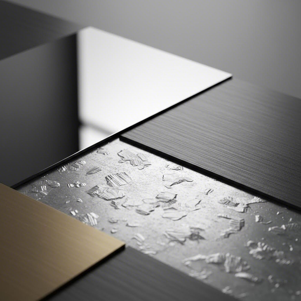 different steel grades showing distinct surface finishes and material characteristics
