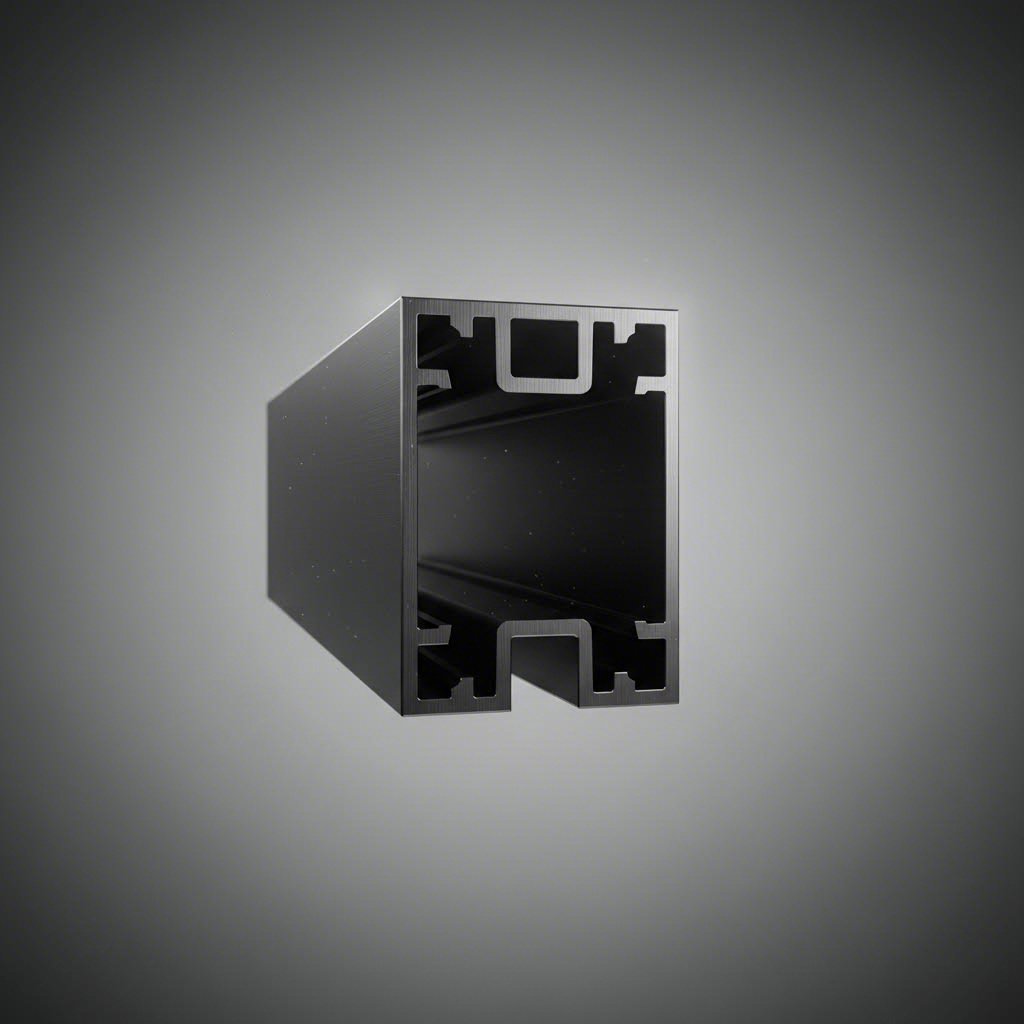 black anodized 4080 aluminum t slot extrusion profile showing six mounting channels