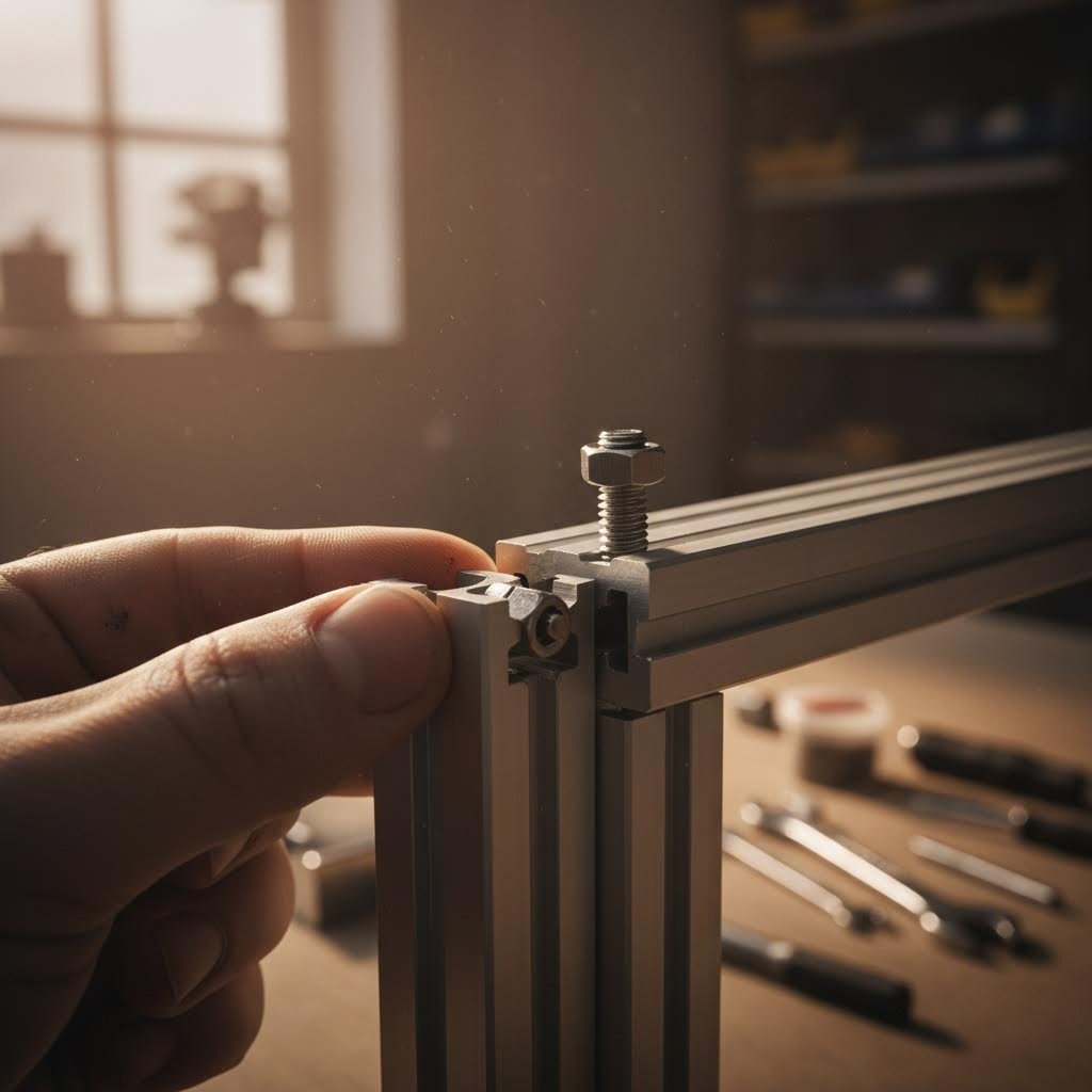 t nut and bolt assembly connecting modular aluminum extrusion profiles