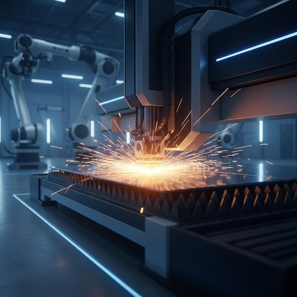 modern laser cutting machine processing sheet metal with precision in an industrial fabrication facility