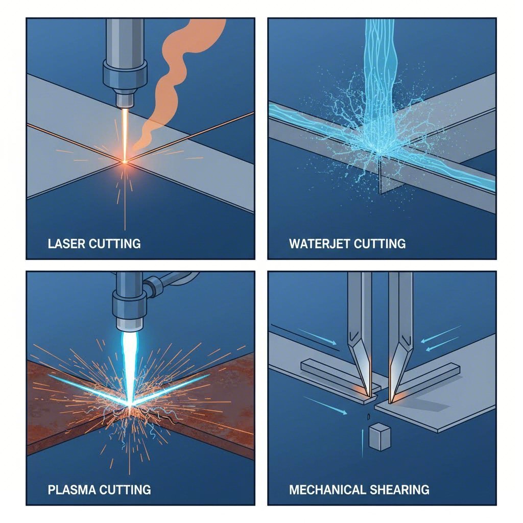 visual comparison of laser waterjet plasma and mechanical shearing cutting methods