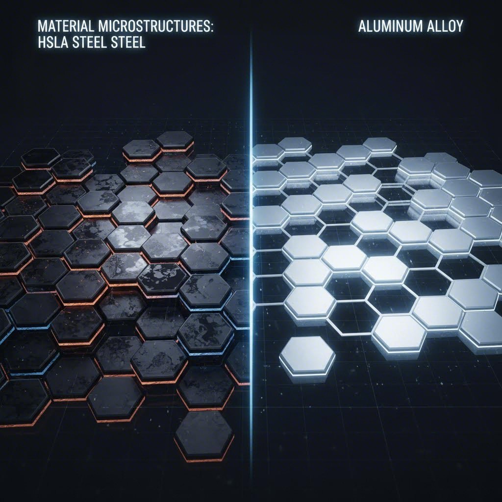 Conceptual comparison of HSLA steel and Aluminum alloy material structures