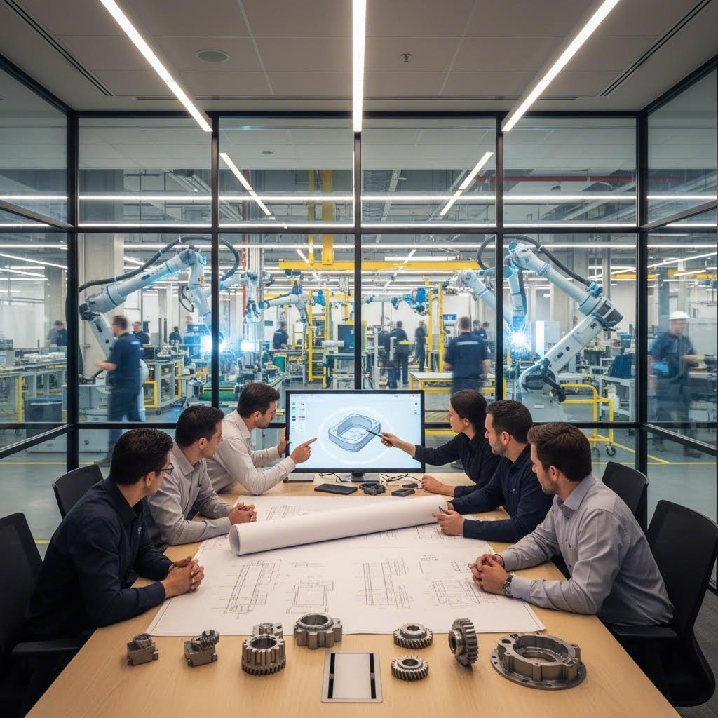 manufacturing partnership discussion between engineers evaluating fabrication capabilities