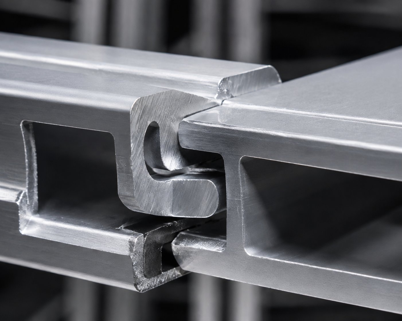 interlocking aluminum extrusion profiles demonstrating precision joint connection