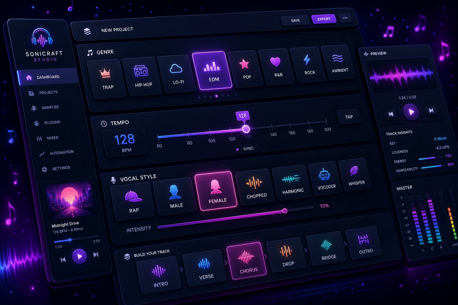 configuring genre tempo and vocal style settings in an ai music generator