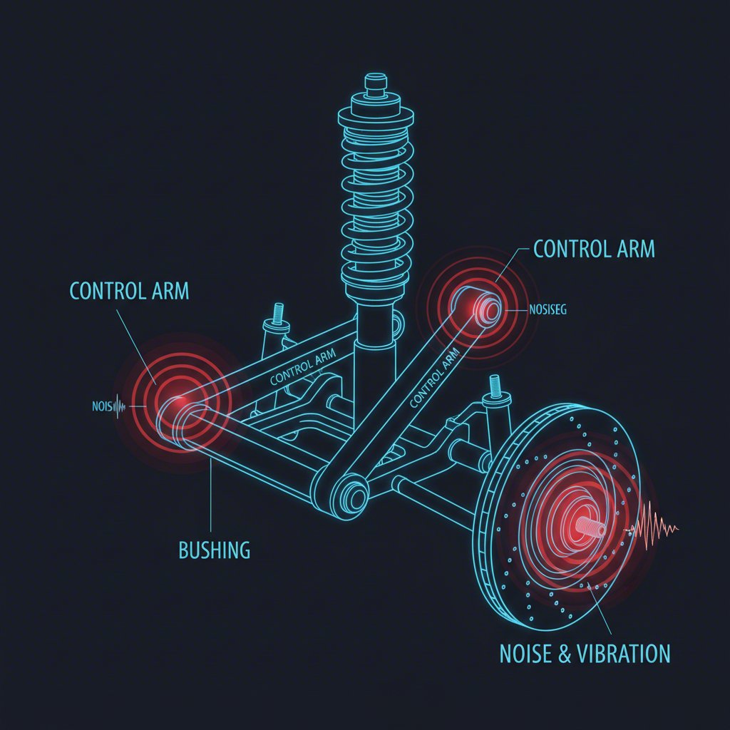conceptual art showing stress points on a vehicles control arm bushings
