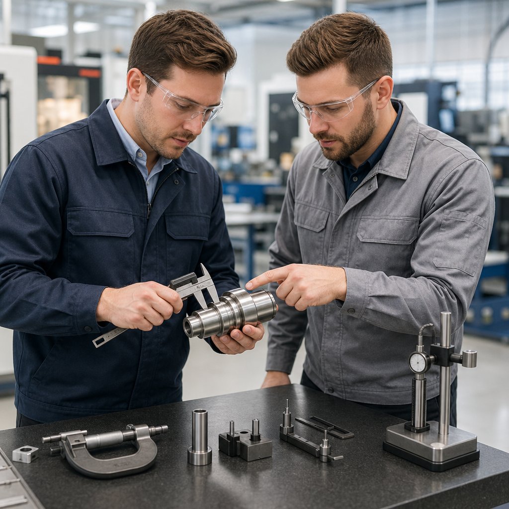 engineers evaluating outsourced cnc turning quality for automotive parts