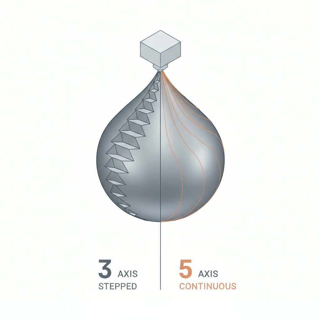 a diagram comparing the smoother surface finish of 5 axis cnc machining versus 3 axis
