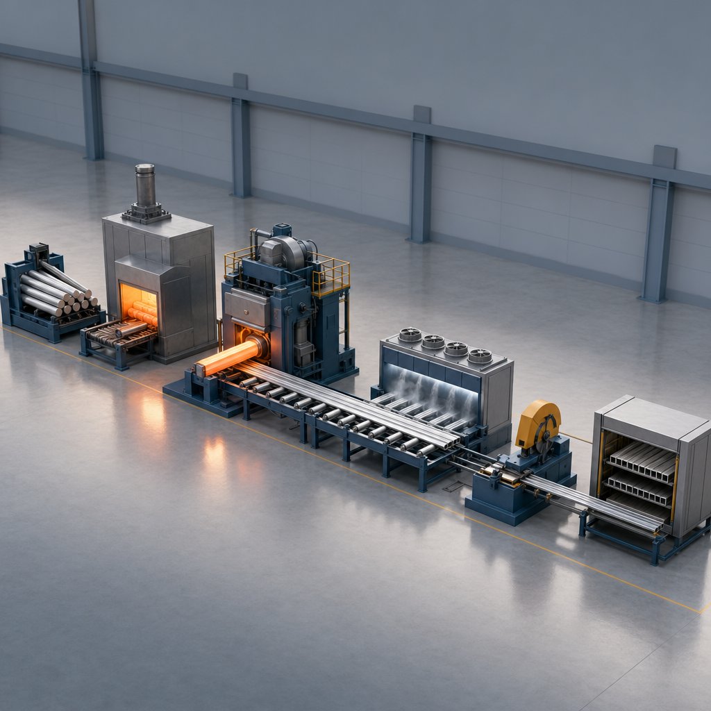 simplified aluminum extrusion line from billet preparation to aging
