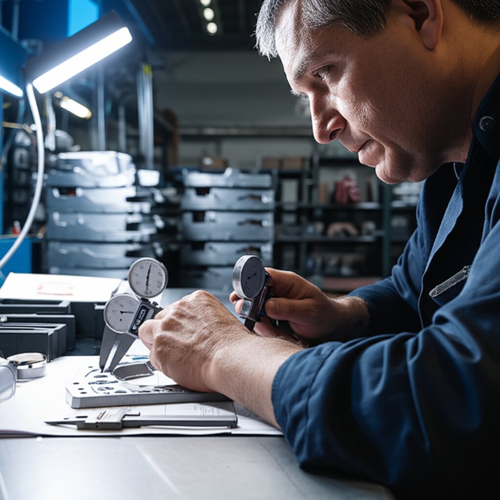 inspection of stamped metal parts to ensure quality and precision