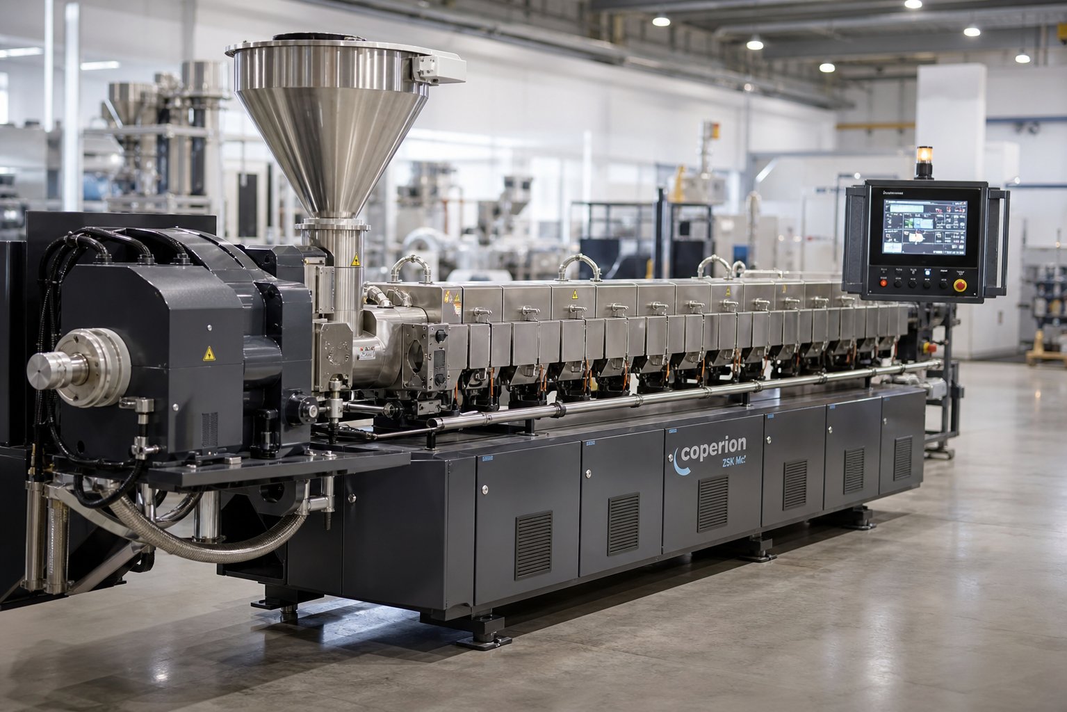 modern twin screw extruder machine on a production floor representing the core equipment driving the global twin screw extruder machine market
