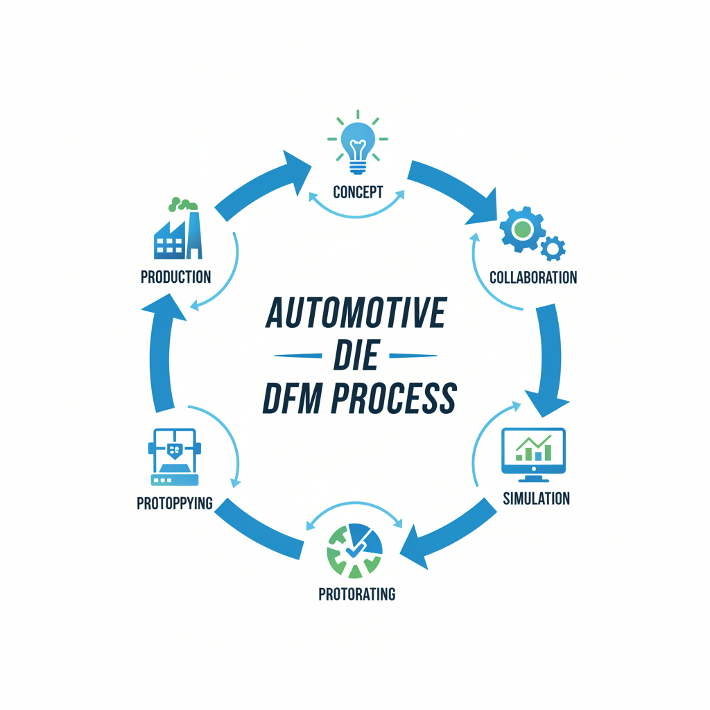 infographic detailing the iterative step by step process of design for manufacturability in automotive engineering