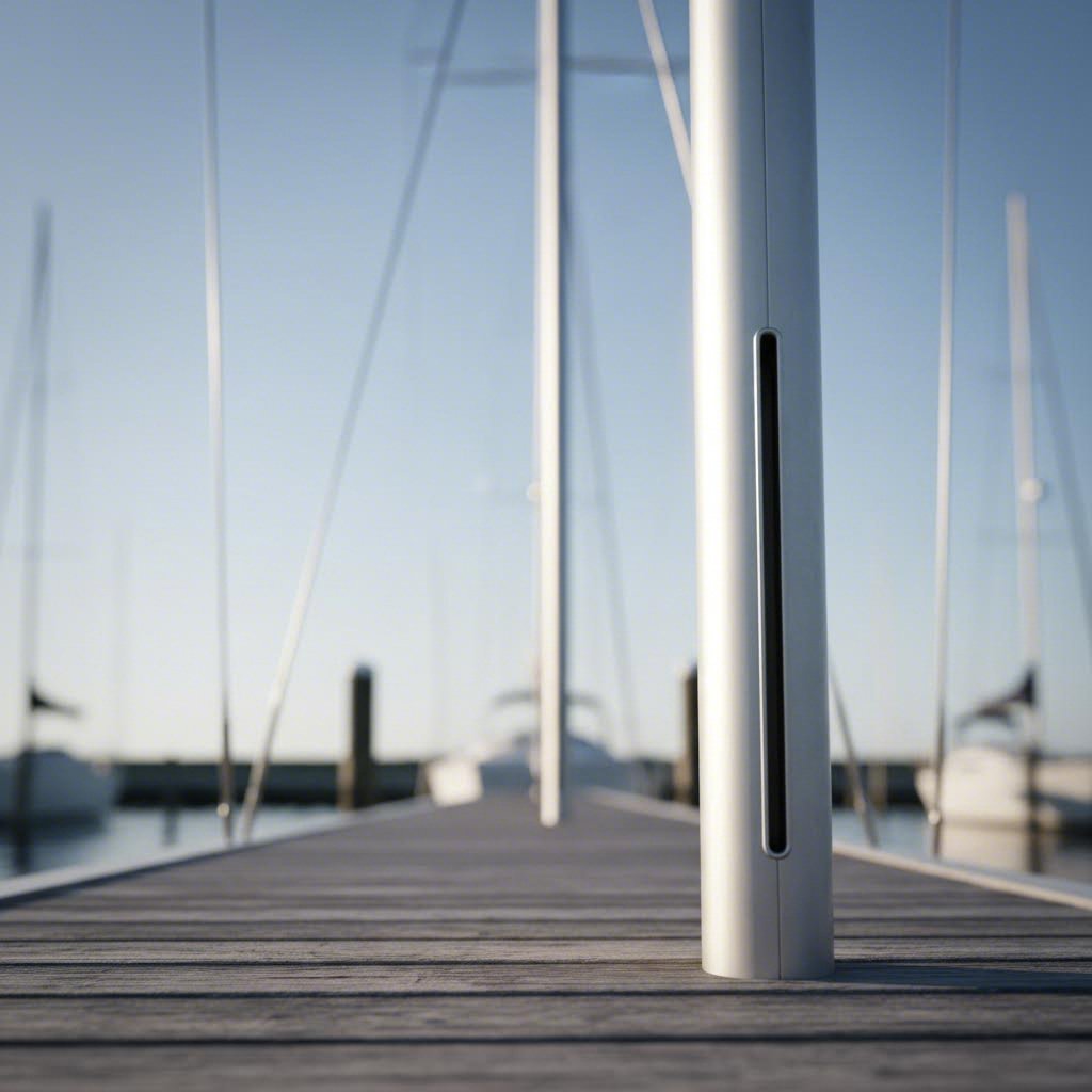 aluminum sailboat mast extrusion with anodized finish at a marina